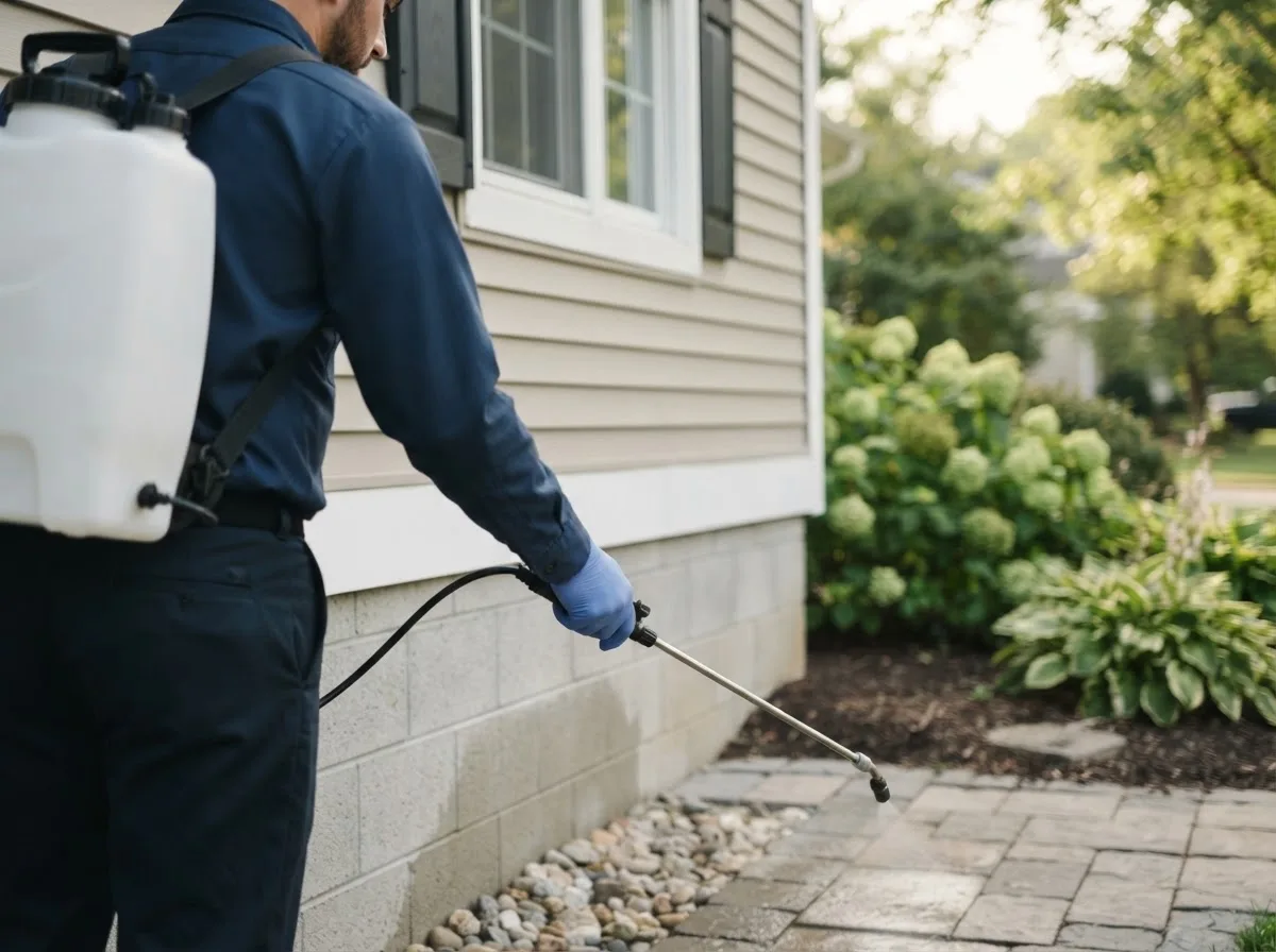 Pest control technician inspecting a home in Oxford, MI